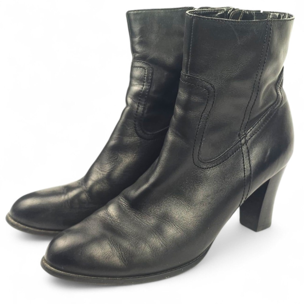 a.n.a A New Approach Black Leather Ankle Boots Women's Size 9M Side Zip Heels